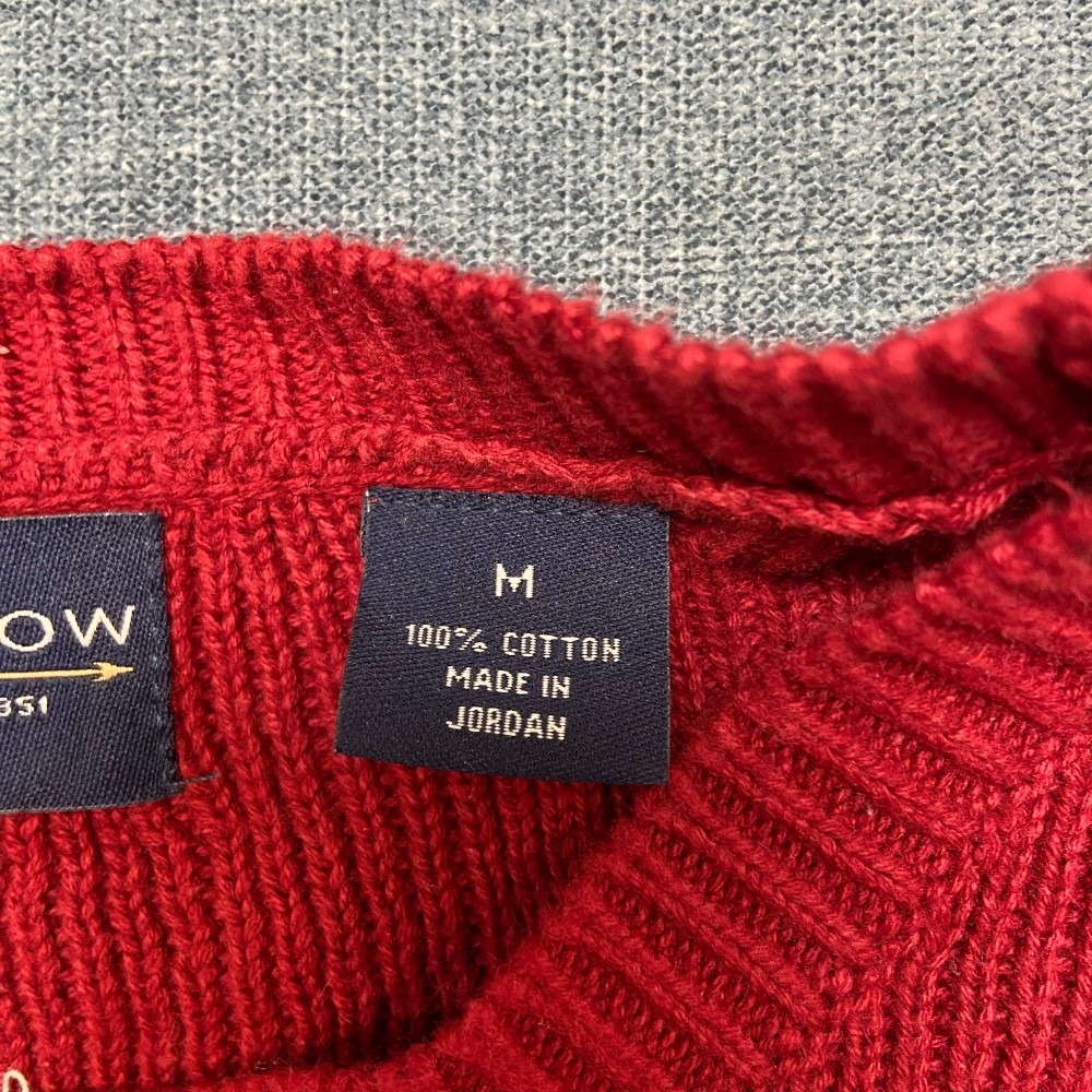 Arrow Sweater Mens Medium Red Windowpane Long Sleeve Knitted Winter Crew Neck - Picture 6 of 10